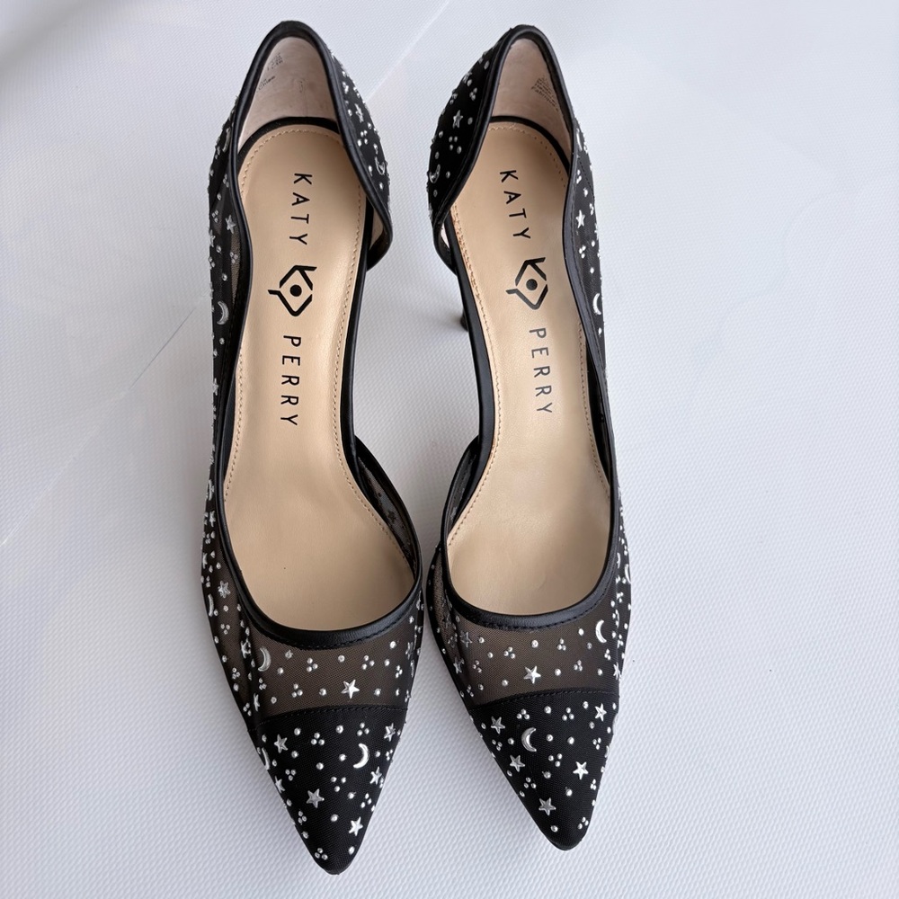 Katy Perry Collections Black Mesh Pointed Toe Sheer Heels Wome's Shoes Size 6.5 - Picture 2 of 8